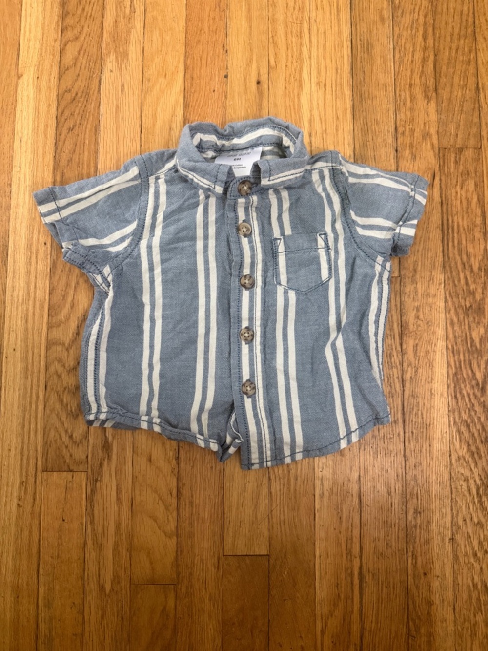 Okie Dokie 6M Blue and White Striped Short-Sleeve Button-Up Shirt